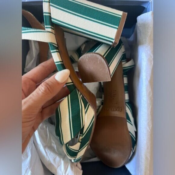 Sezane Editions High Carmela Sandals Green White Stripe Size 11 - Picture 7 of 12